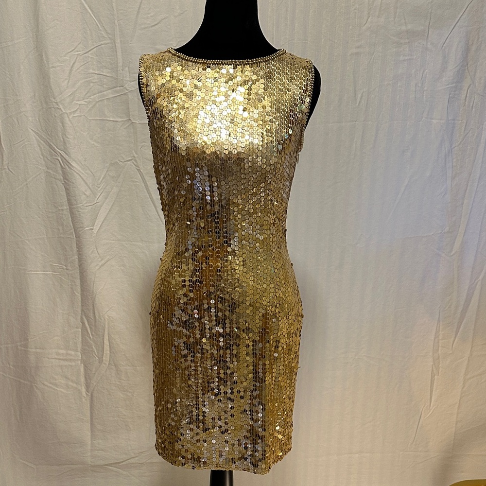 Vintage Gold sequins Backless Dress